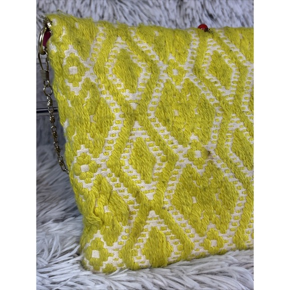 Steve Madden Bzada Yellow Envelope Clutch Crossbody Bag Beaded Gold Chain Boho - Picture 6 of 14